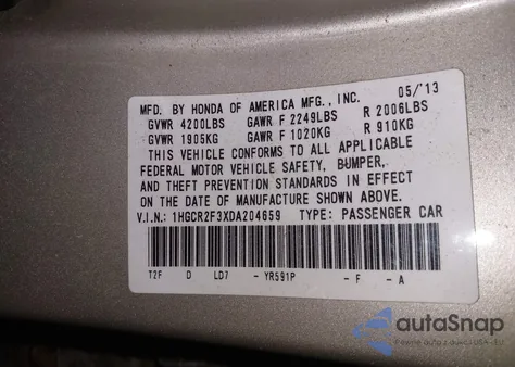 2013 Honda Accord Lx z USA, uszkodzony, nr VIN 1HGCR2F3XDA204659